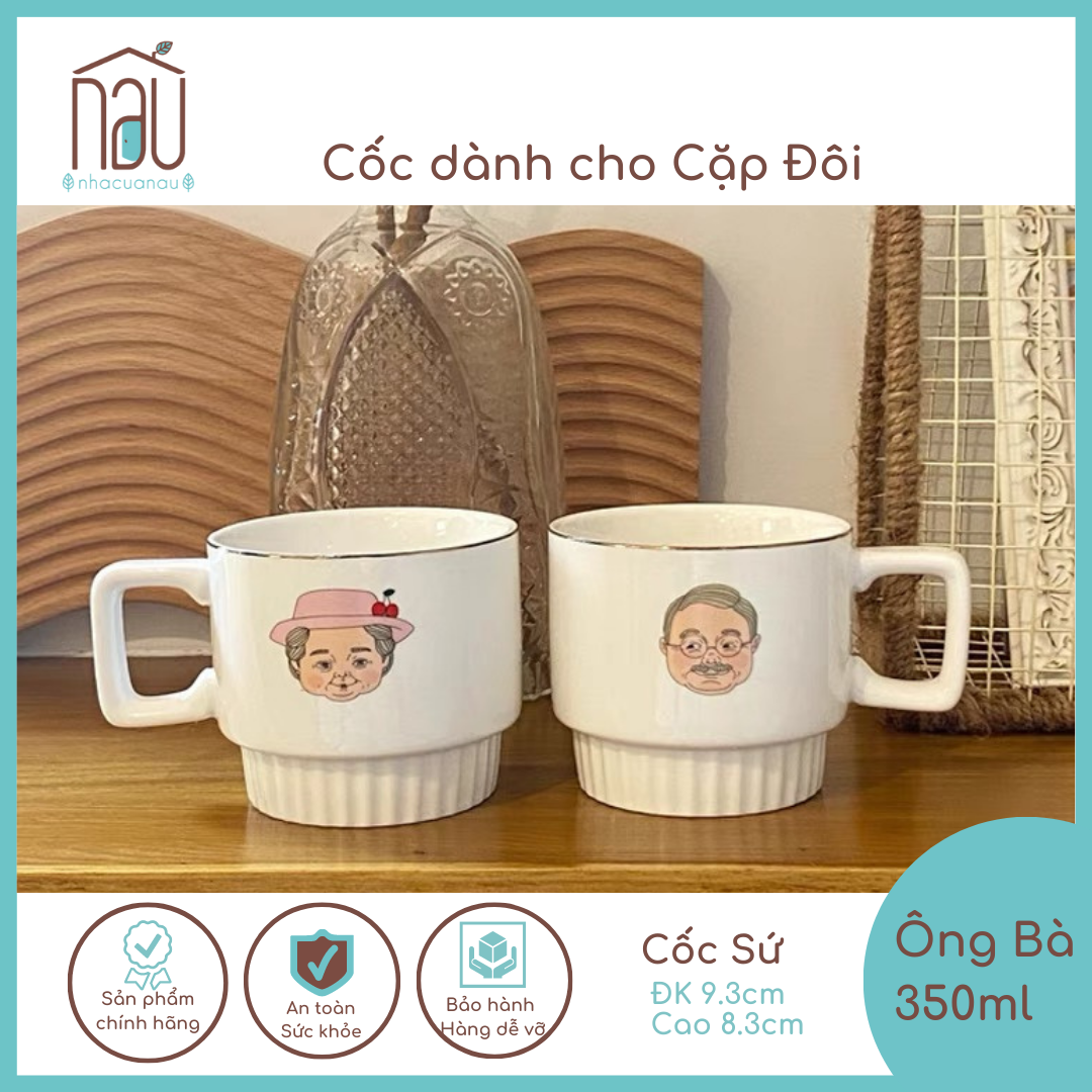 CỐC ĐÔI Cốc sứ thiết kế hình Ông Bà phù hợp làm quà cưới, tặng kỉ niệm, quà valentine uống trà, cafe