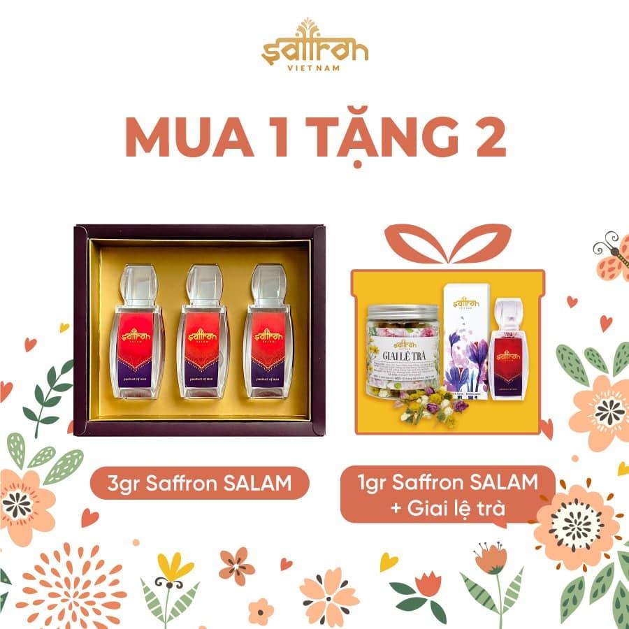 Set quà Nhụy Hoa Nghệ Tây Saffron SALAM 3Gr tặng Salam 1gr và Giai Lệ trà