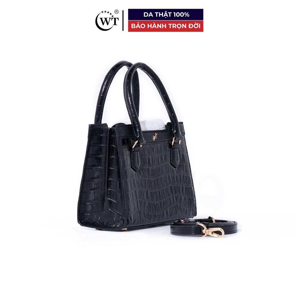 Túi Xách Nữ Da Bò Có Quai Đeo Cao Cấp Màu Đen, Cam WT Leather CHARLOTTE