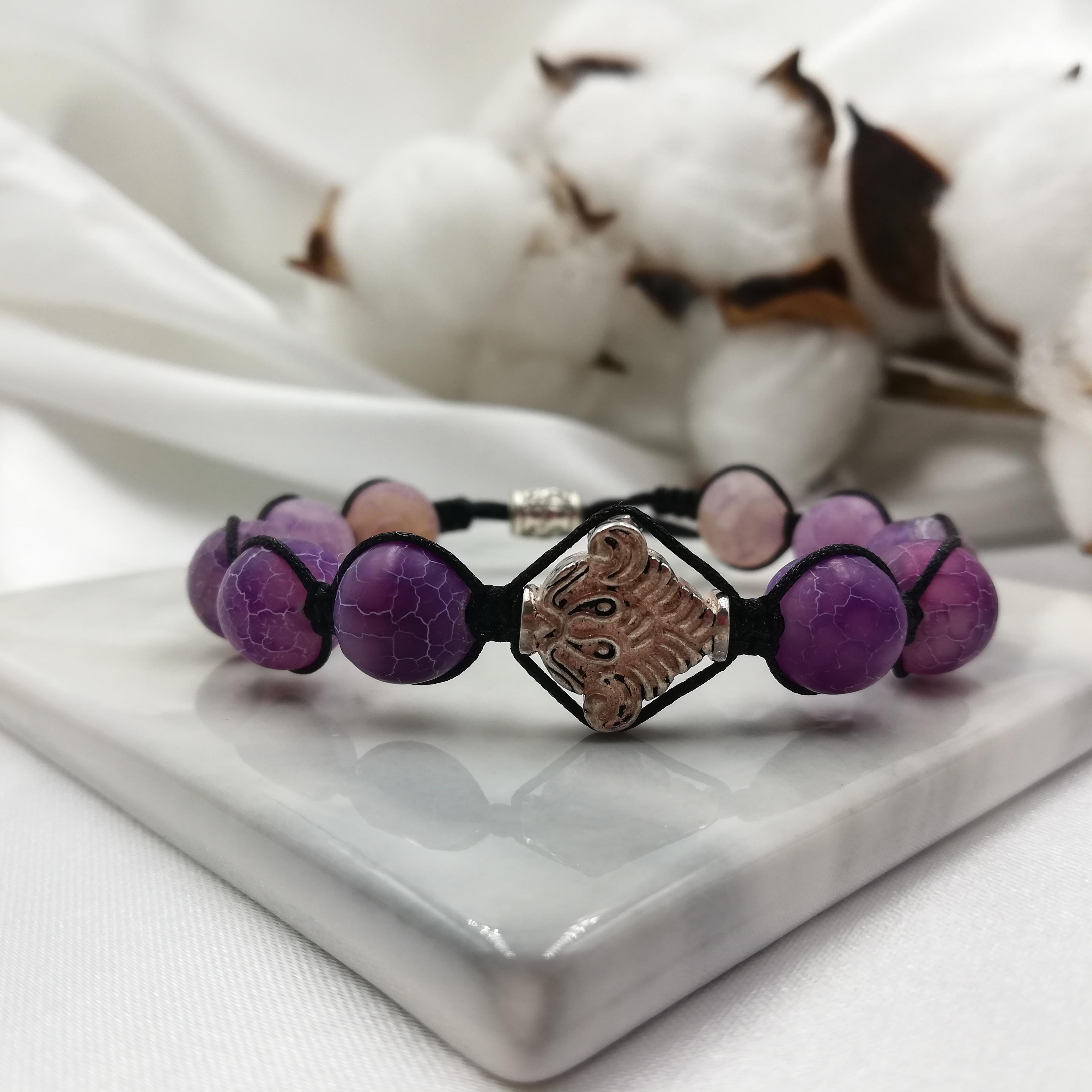 Vòng Tay Thắt Dây Mã Não Tím Vân Rắn Mix Charm Bạc 925