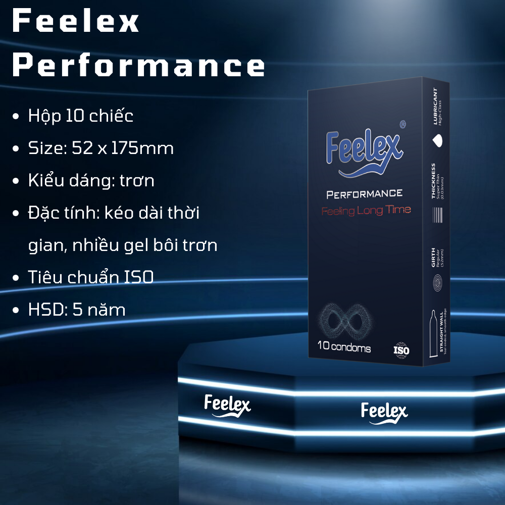 Hình ảnh Bao cao su Feelex Performance siêu mỏng, kéo dài thời gian quan hệ - Hộp 10 bcs
