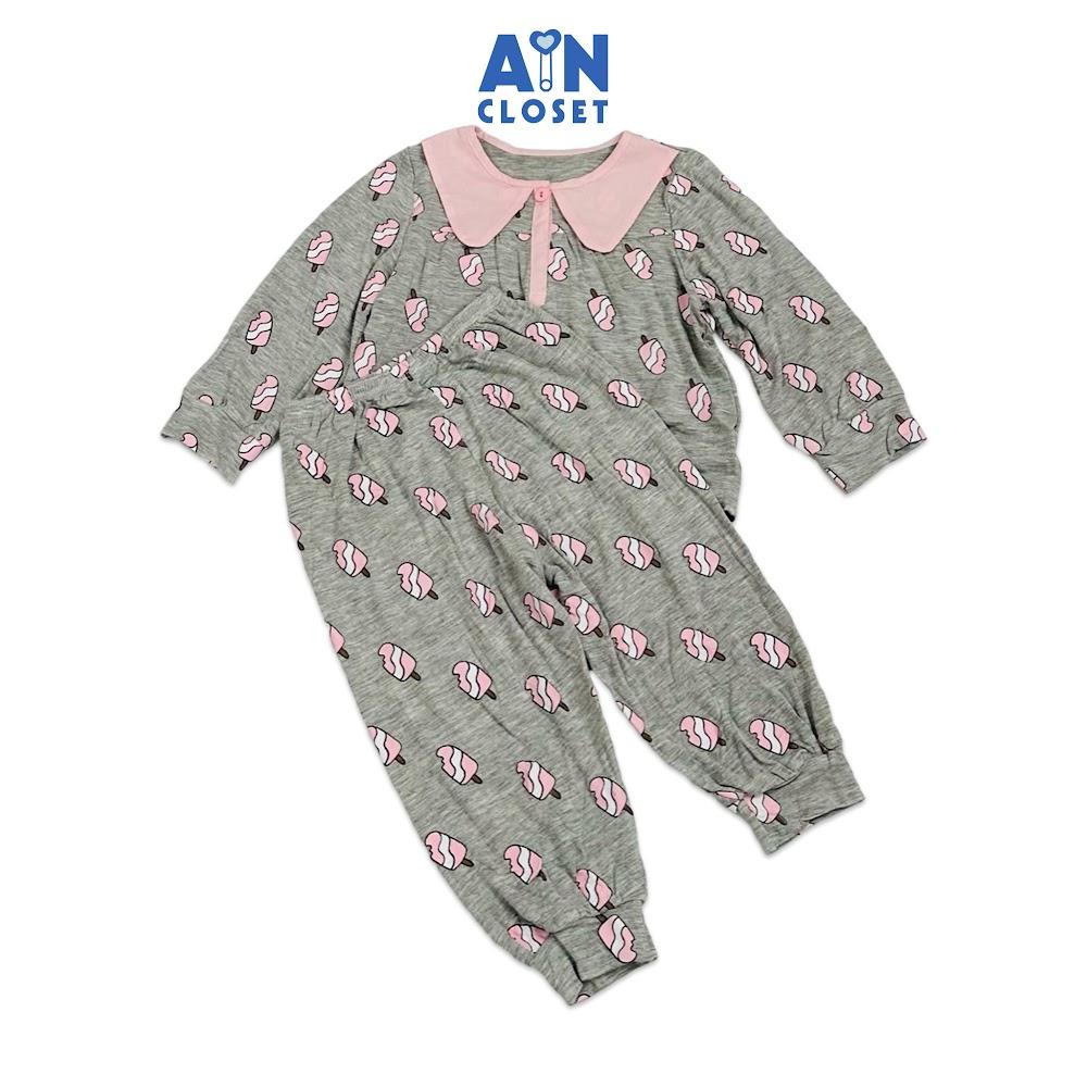 Bộ quần áo Dài bé gái họa tiết Kem Que hồng nền xám thun cotton - AICDBG333WUC - AIN Closet