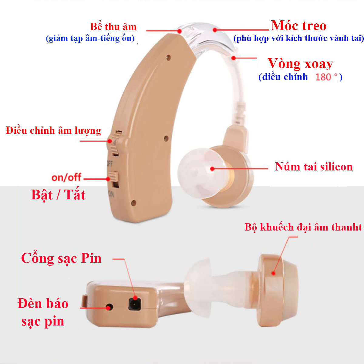 Tai Nghe Nhét tai Tăng Âm - Tai Nghe Tăng Âm Không Dây - Tai Nghe Chip Điện Tử Thông Minh (xoay 360 phù hợp để đeo cho cả hai tai), , pin Lithium - HÀNG CHÍNH HÃNG