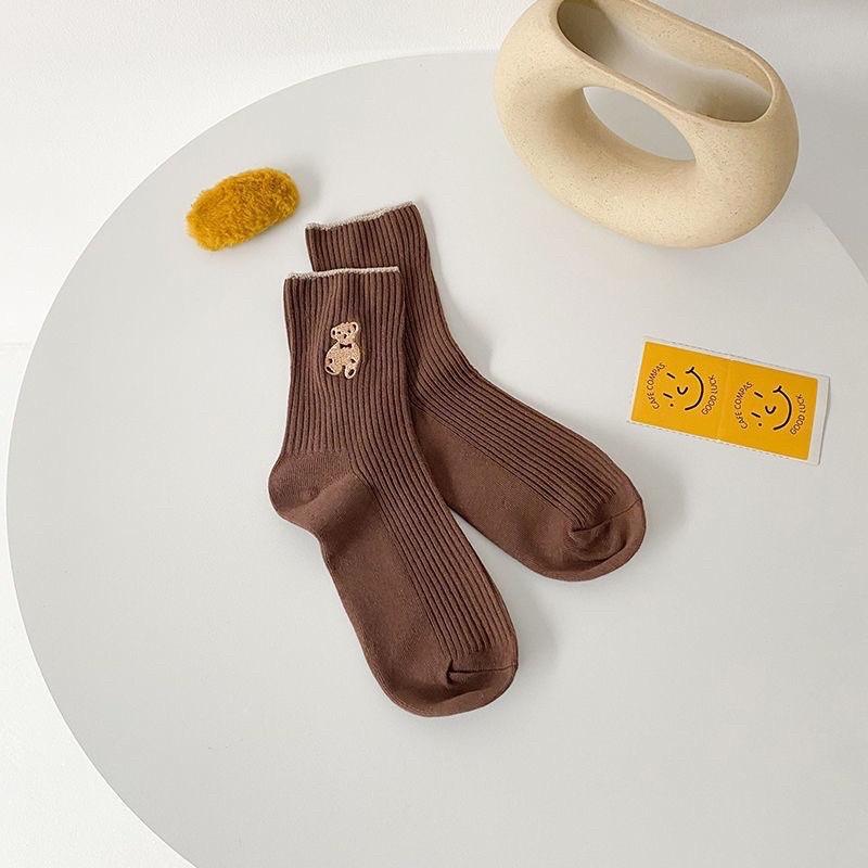 Tất bèo nữ cổ cao, vớ cổ cao vải cotton thêu hình chú Gấu Teddy phong cách thời trang Hàn Quốc - TD68