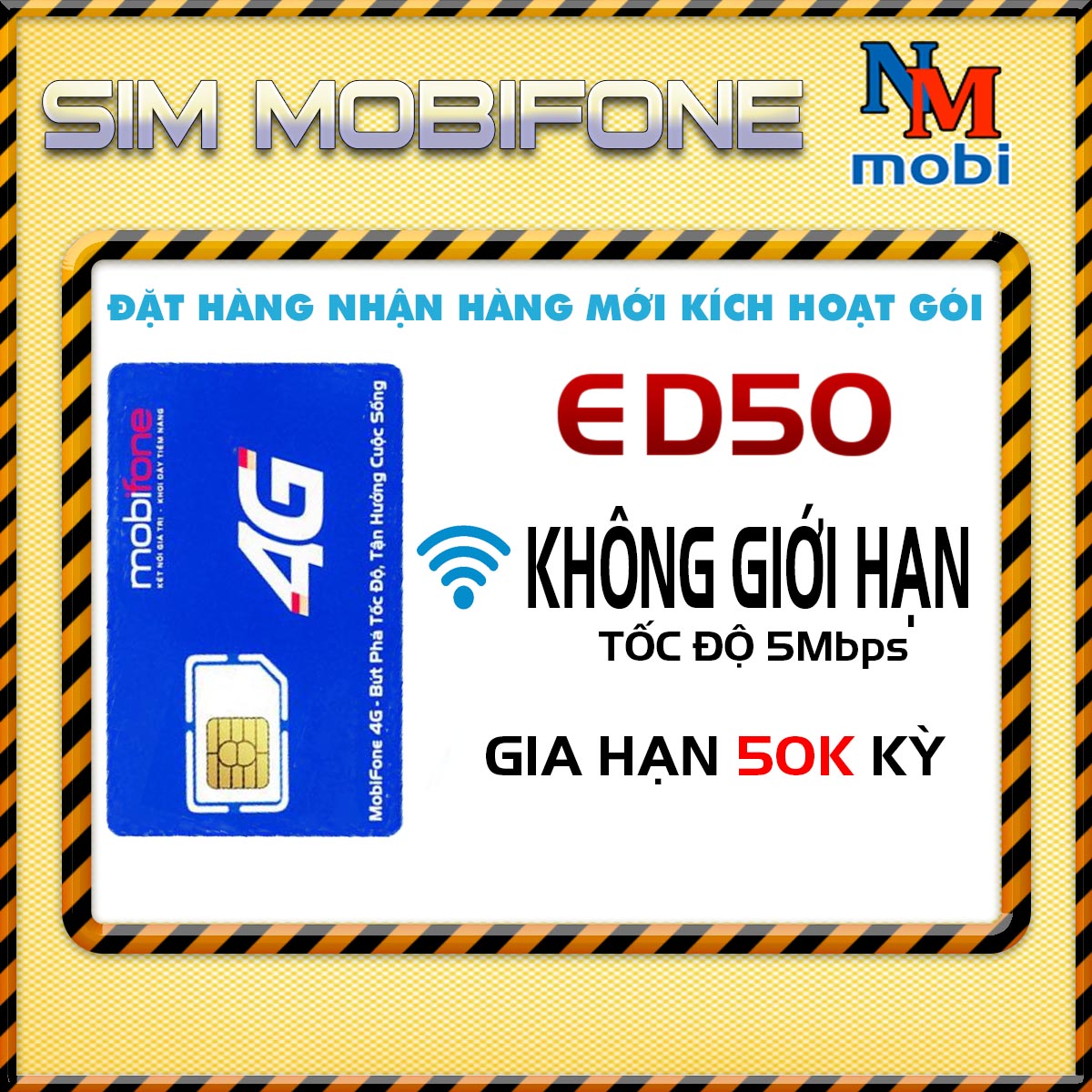 Sim 4G mobifone gói ED50 – Tỷ GB tốc độ truy cập 5Mbps - Hàng Chính Hãng