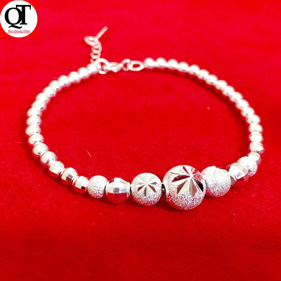 Bộ hai lắc tay cho mẹ và bé xâu chuỗi bi phay mặt sáng bóng chất liệu bạc ta trang sức Bạc Quang Thản - QTVTNU18