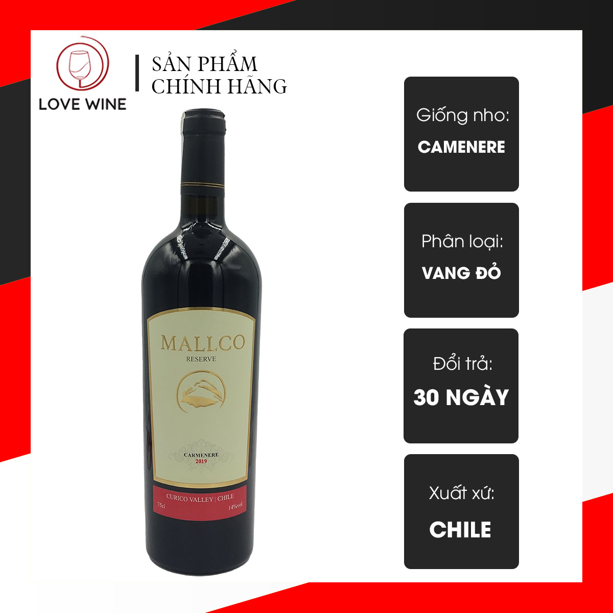 Rượu Vang Đỏ Chi Lê Mallco Carmenere