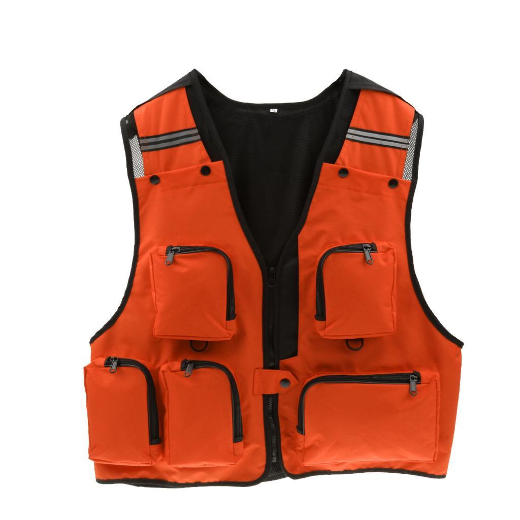 Multi-Pocket Fishing Vest Photography Waistcoat Hunting Jacket - Orange XL