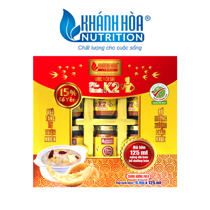 Nước Yến Sào 15% Bổ Sung Vitamin K2 Khánh Hòa Nutrition (Hộp 6 lọ x 125ml )