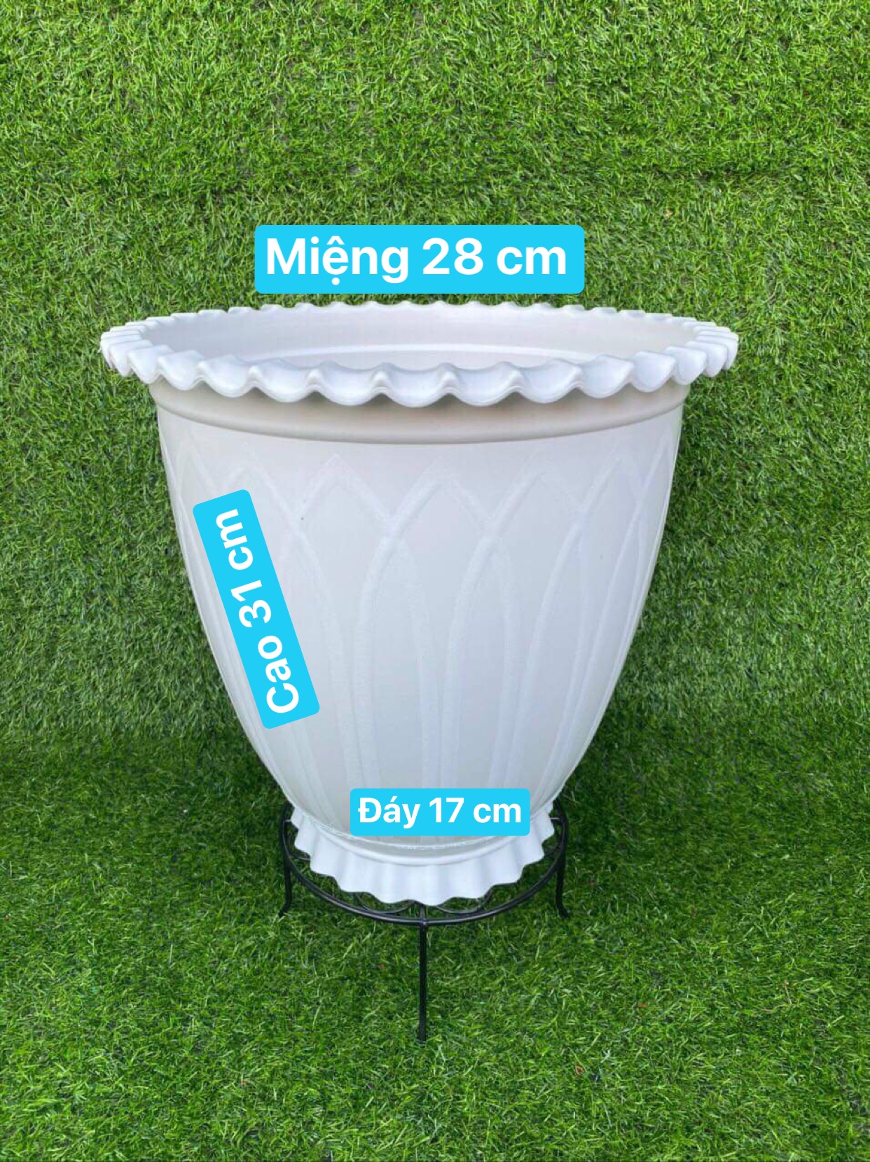 CHẬU NHỰA VÀNH SÓNG TRỒNG HOA- CÂY - CẢNH KT 28X 31X17 Cm