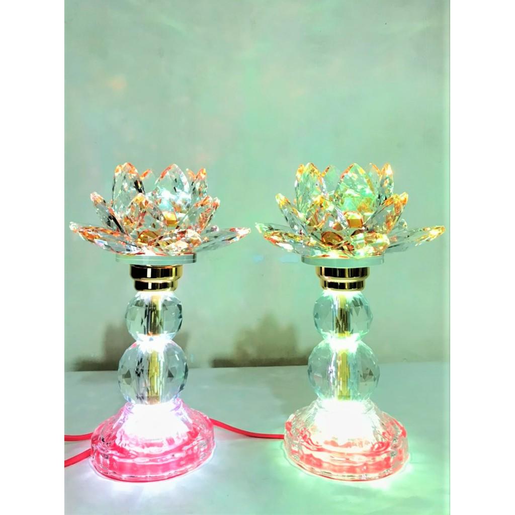 Đèn Pha Lê Hoa Sen Nhiều Màu cao 24cm