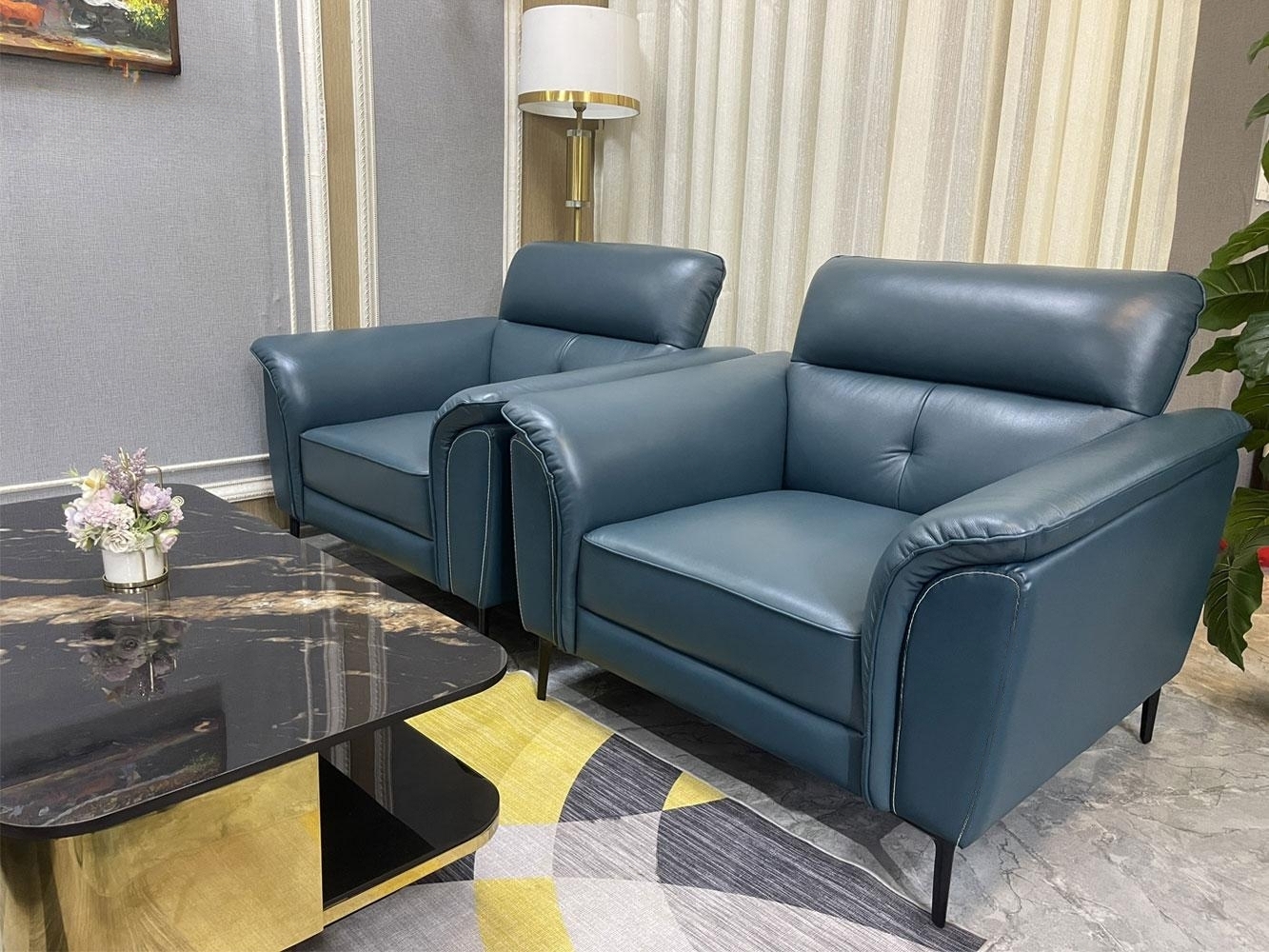 Combo ghế sofa băng da bò Italy Juno sofa màu xanh SFBCT06 2m4/1m1 hàng cao cấp chuẩn da bò nhập khẩu Ý