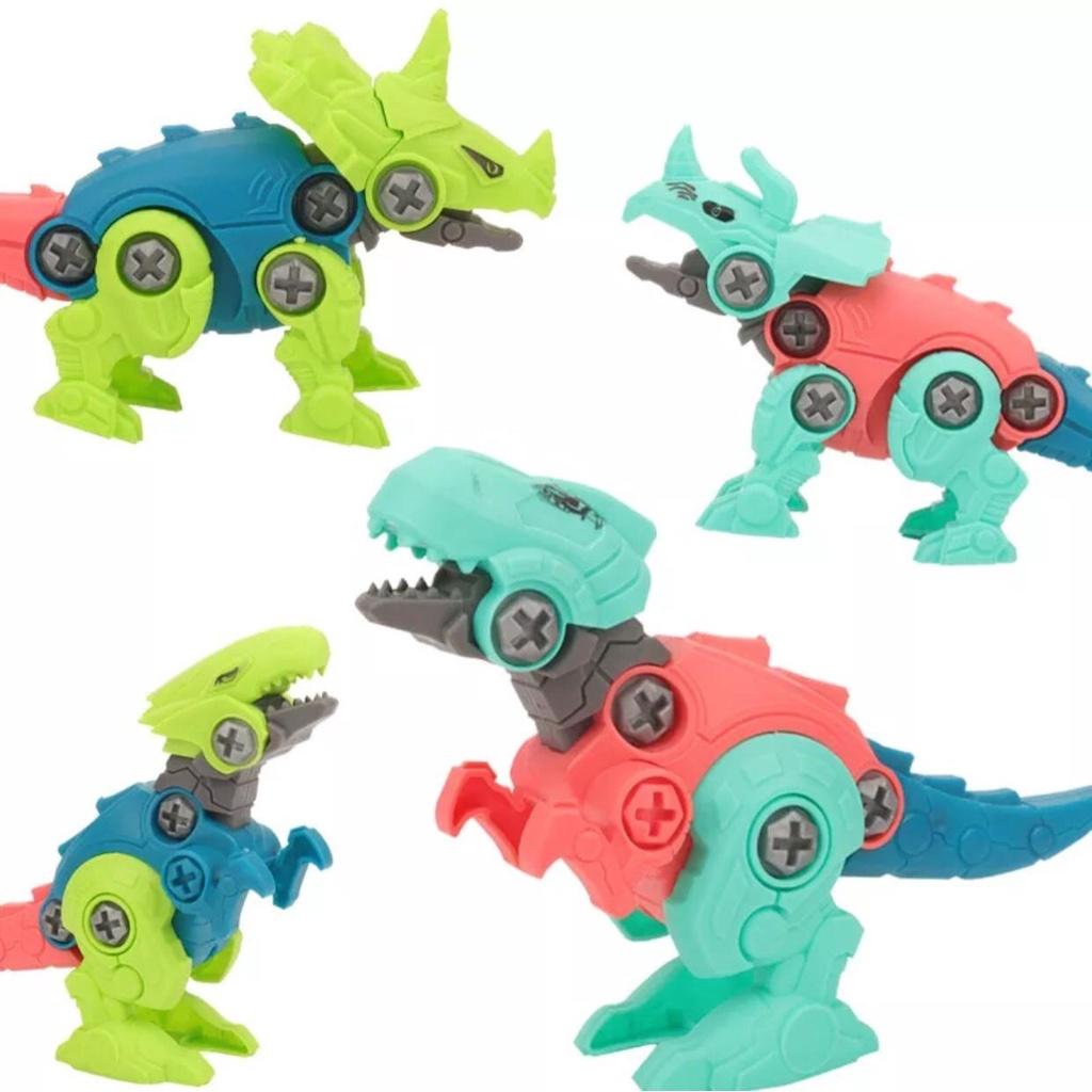 Set 4 con khủng long lắp ráp kèm tua vít, đồ chơi phát triển tư duy sáng tạo cho bé