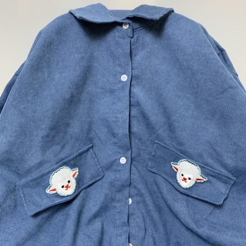 Áo sơ mi nhung tăm thêu Cừu unisex