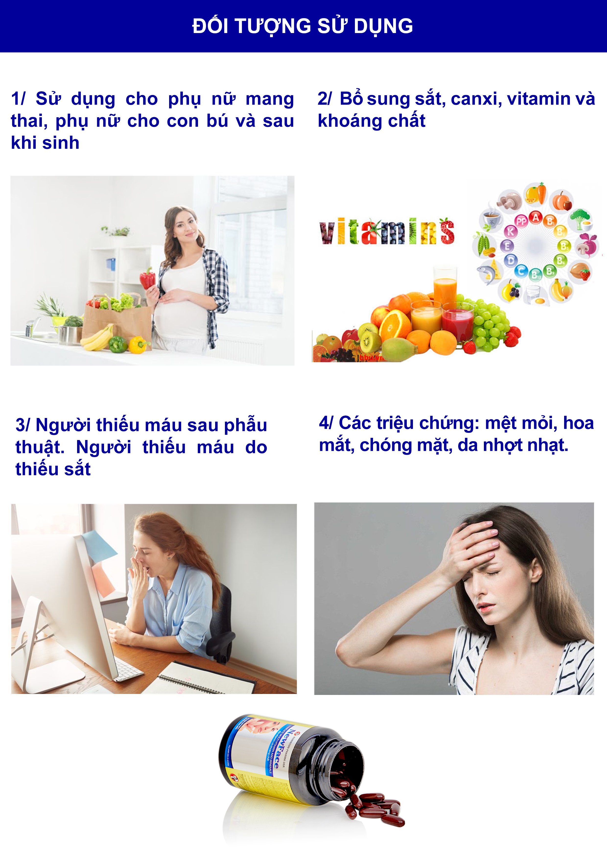 TPCN viên uống NEWFACE- Robinson Pharma Usa giúp bổ sung sắt,DHA,Vitamin và khoáng chất,cân bằng nội tiết tố...chai 60 viên