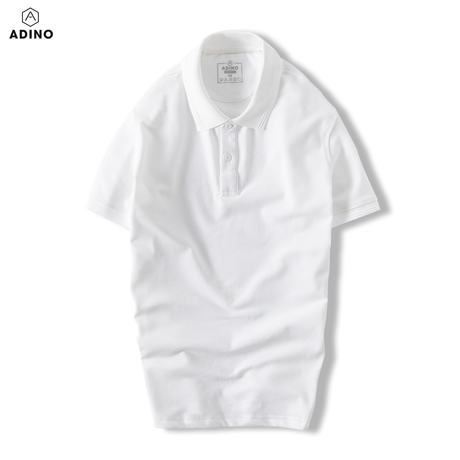 Áo polo nam màu trắng phối viền chìm ADINO vải cotton polyester mềm dáng slimfit trẻ trung năng động AP81