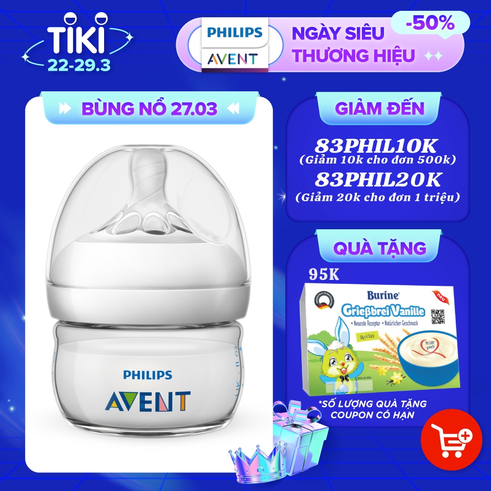 Bình sữa mô phỏng tự nhiên hiệu Philips Avent (60 ml - đơn) cho trẻ từ 0 tháng tuổi SCF039.17