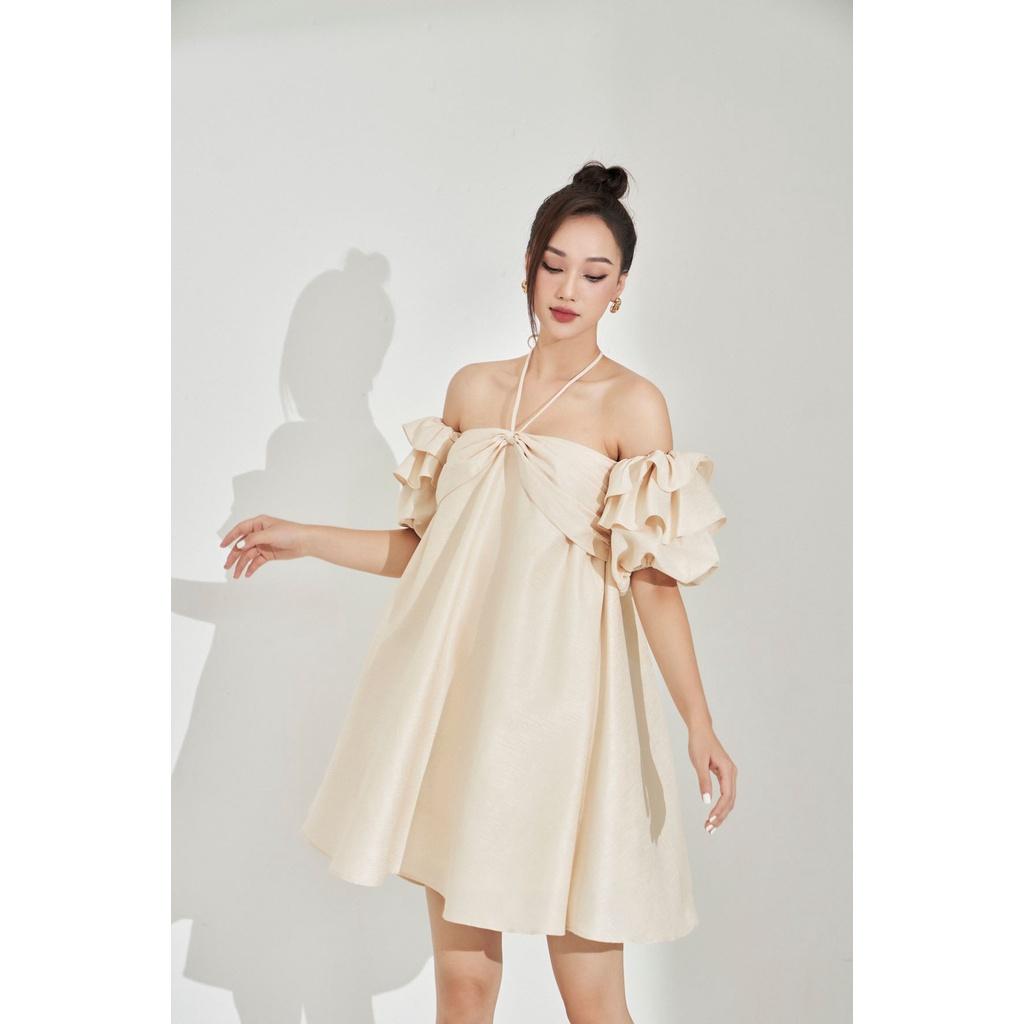 MOLLYNISTA - Đầm Lollita kem ánh nhũ tay bồng babydoll FS quyến rũ nữ tính thiết kế cao cấp đi chơi đi tiệc gợi cảm