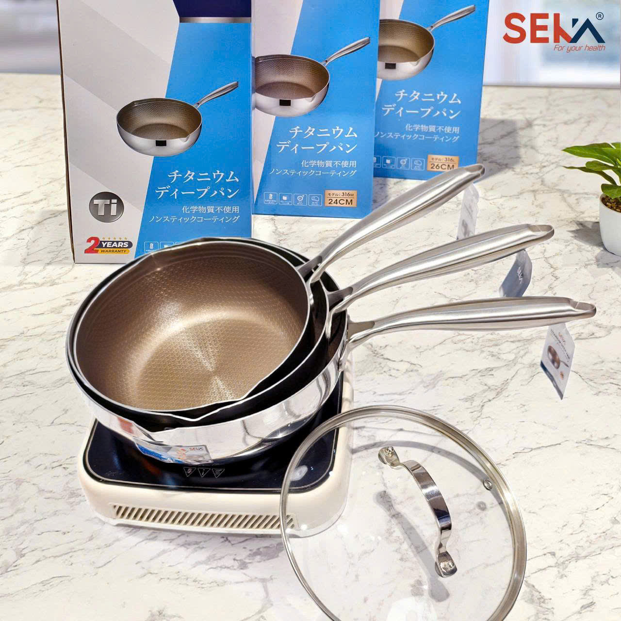 (Model New ) Chảo Sâu Lòng 7 Lớp inox316 TITANIUM SEKA 316S 22cm - 316M 24cm - 316L 26cm - Hàng Chính Hãng