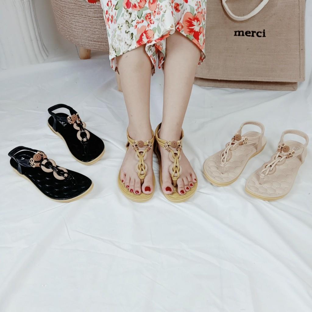 Sandal xỏ ngón nữ đi chơi, đi biển, đi học phong cách vintage mang êm chân, đi mưa thoải mái - TB-Tho-Cam