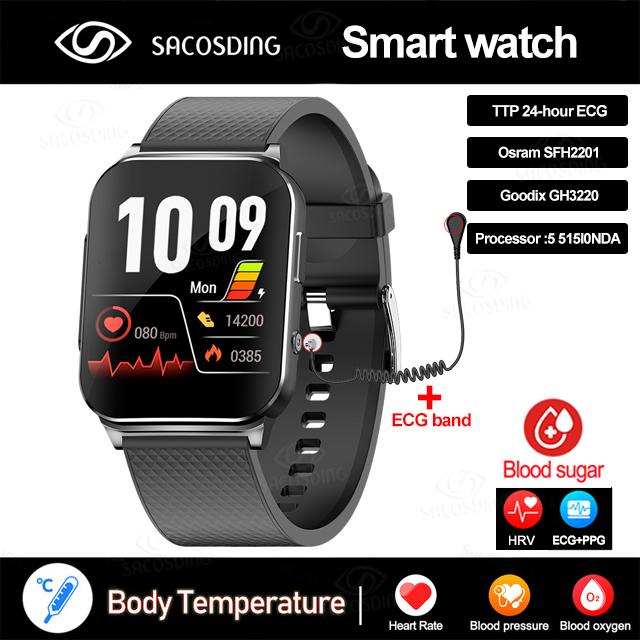 Sacosding Health Watch Smart Watch cho nam 24H PTT ECG không xâm lấn huyết áp theo dõi nhịp tim của người đàn ông smartwatch nam