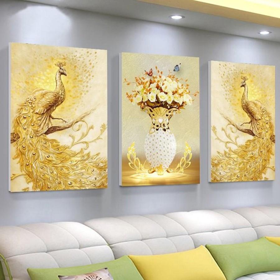 Tranh treo tường canvas cao cấp bộ 3 bức - Tranh canvas treo tường phong cách Châu Âu decor trang trí phòng khách