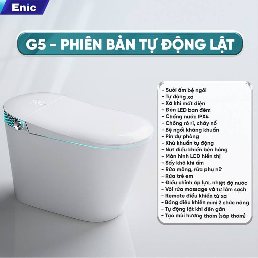 Bồn Cầu Thông Minh EVA Tự Động Đóng Mở Nắp, Toilet Điện Tử Xịt Rửa Tự Động và Bồn Cầu Xả Nước Tự Động (Mã G5)