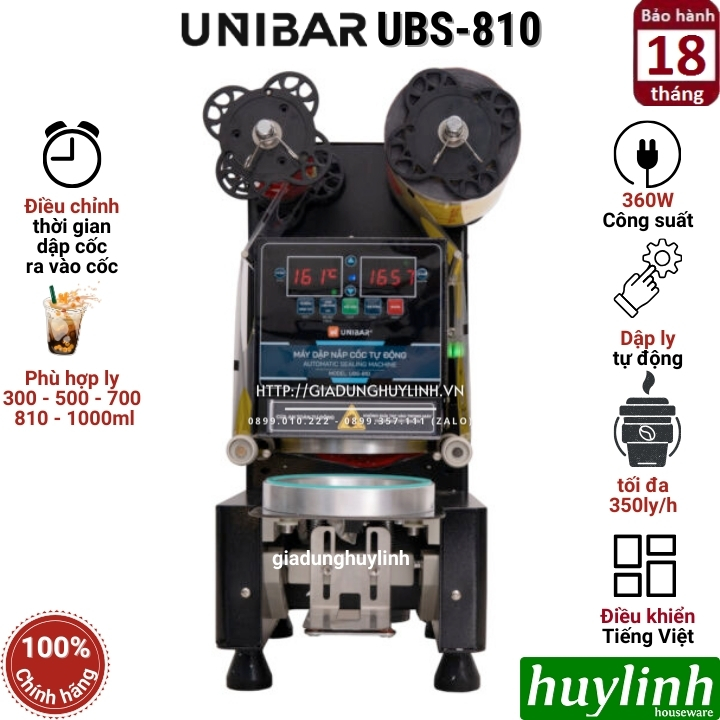 Máy dập nắp cốc tự động Unibar UBS-810 - Máy ép miệng ly 1000ml - Hàng chính hãng