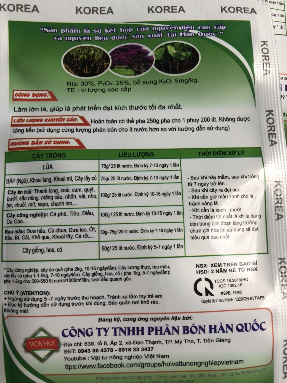 10 GÓI PHÂN BÓN LÁ BỰ TỔ CHUYÊN GIA LỚN LÁ NPK 30-25-5 TE