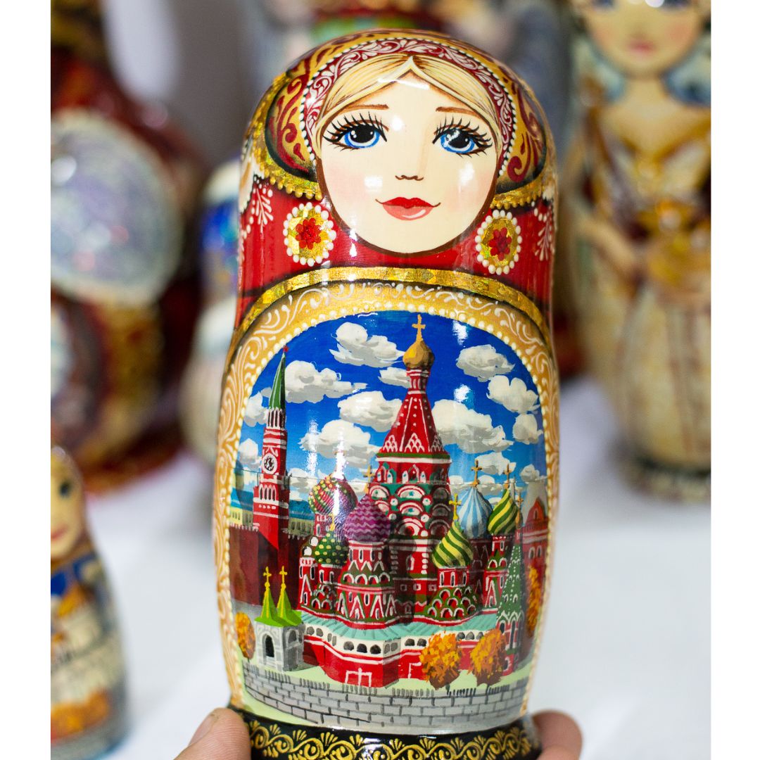 BỘ BÚP BÊ NGA MATRYOSHKA 5 LỚP CAO 18CM VẼ HOA VĂN "PHONG CẢNH MATXCOVA" CỰC ĐẸP VÀ SANG TRỌNG ĐỘC ĐÁO