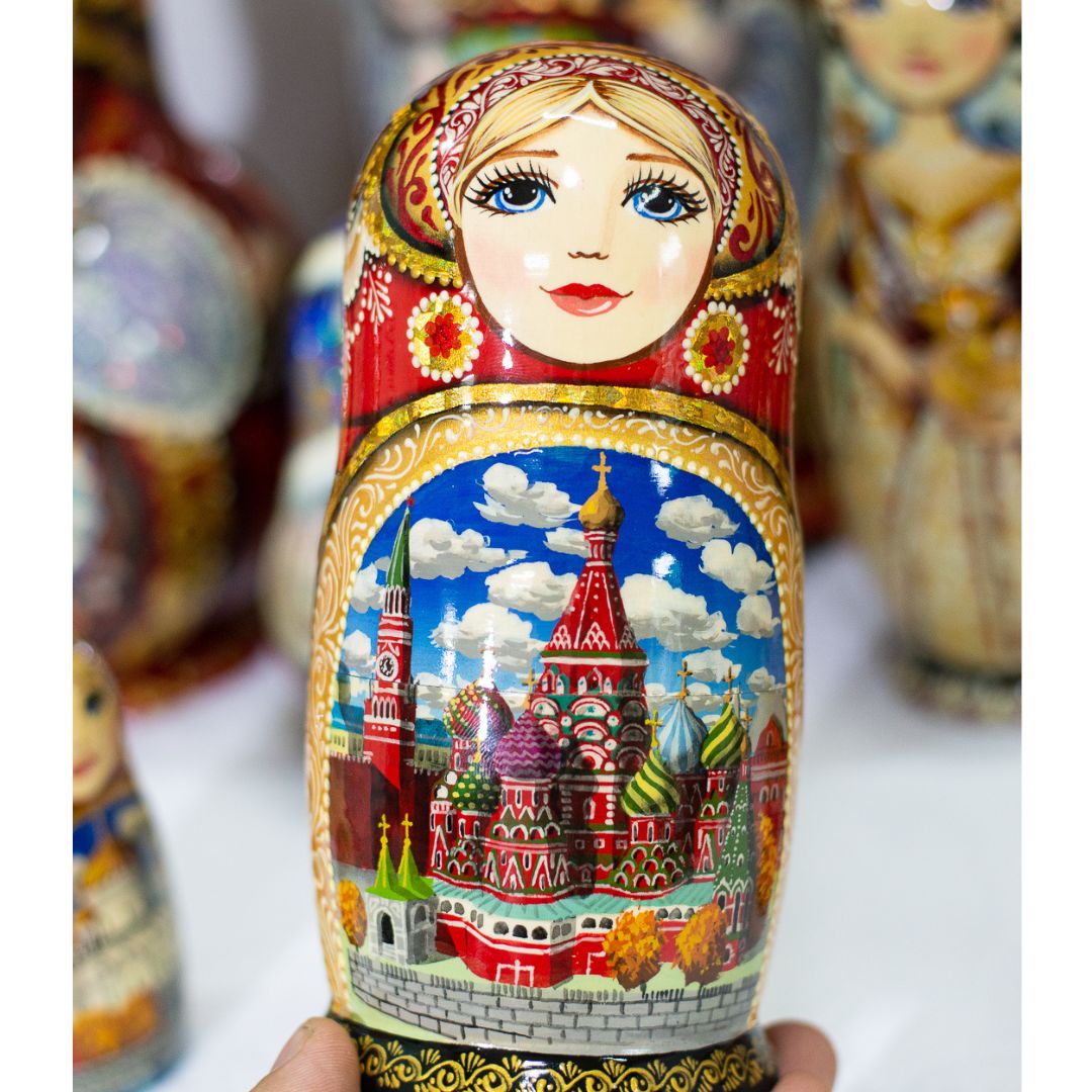 BỘ BÚP BÊ NGA MATRYOSHKA 5 LỚP CAO 18CM VẼ HOA VĂN &quot;PHONG CẢNH MATXCOVA&quot; CỰC ĐẸP VÀ SANG TRỌNG ĐỘC ĐÁO