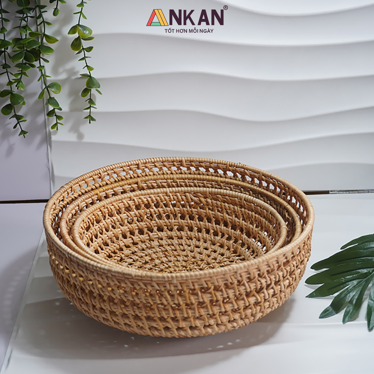 Khay Rổ Mây Tre Đan ANKAN – Đựng Trái Cây, Bánh Kẹo, Đồ Khô, Decor Nhà Ăn &amp; Phòng Khách – Thủ Công Việt Nam