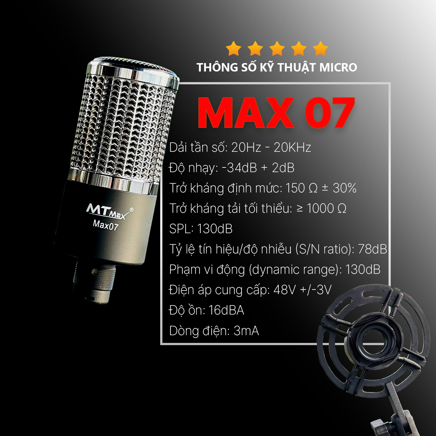 Micro Thu Âm Chính Hãng MTMAX MAX07 - Micro Condenser Livestream Cao Cấp, Hỗ Trợ Nguồn 48V, Âm Thanh Chuẩn Chuyên Nghiệp, Lọc Âm Cực Tốt, Dễ Dàng Sử Dụng. hàng chính hãng