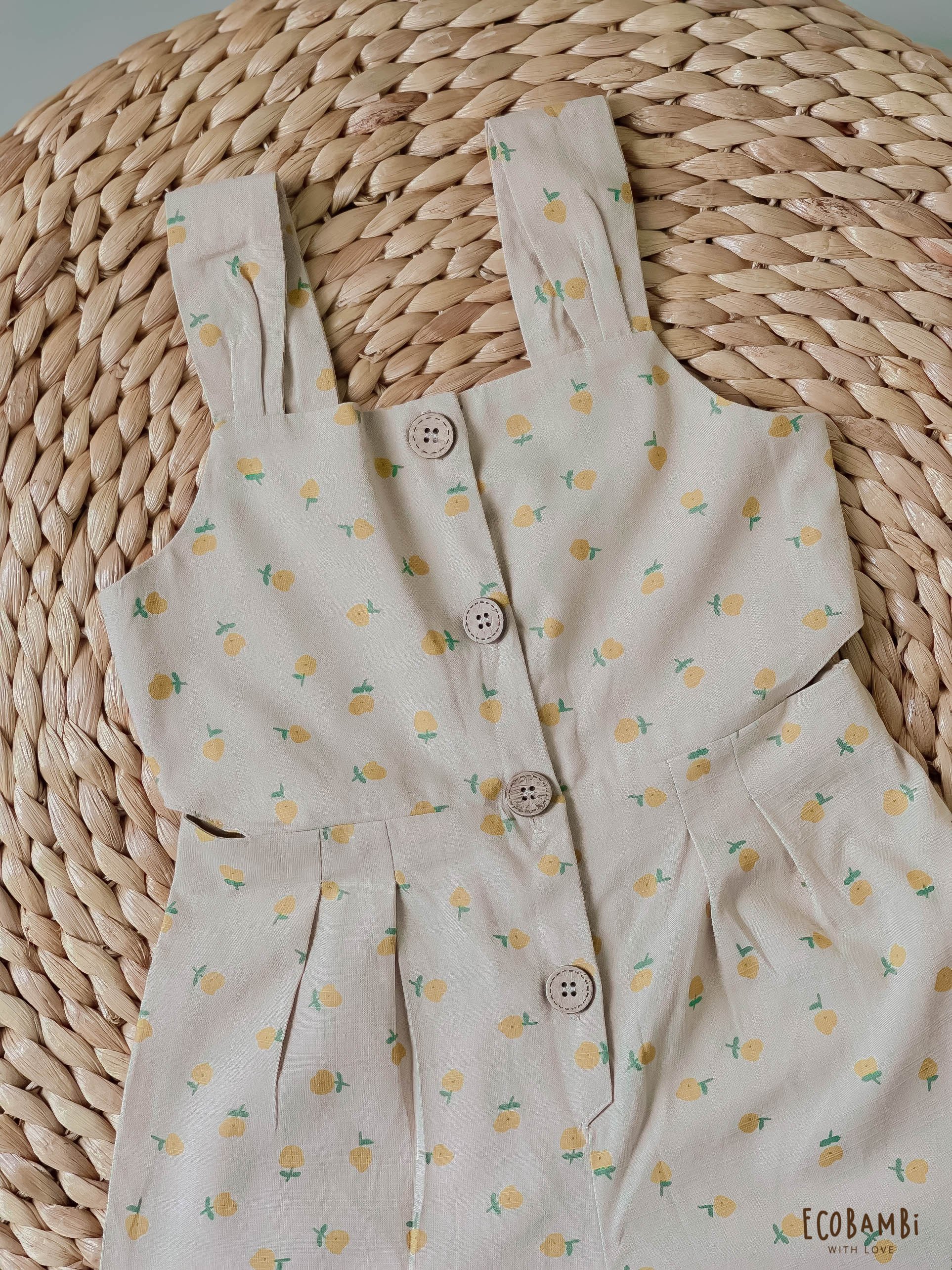 Jumpsuit khoét eo bé gái Cotton Linen ECOBAMBI