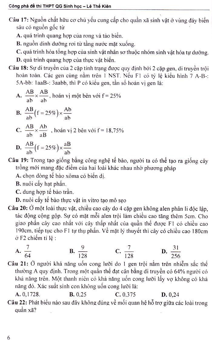 SÁCH CÔNG PHÁ ĐỀ THI TRUNG HỌC PHỔ THÔNG QUỐC GIA SINH HỌC_KV