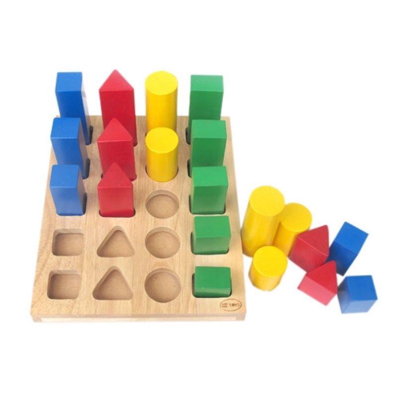 Giáo cụ Montessori Đồ Chơi Gỗ Khối Trụ So Sánh Giúp Bé Nhận Biết Màu Sắc Và