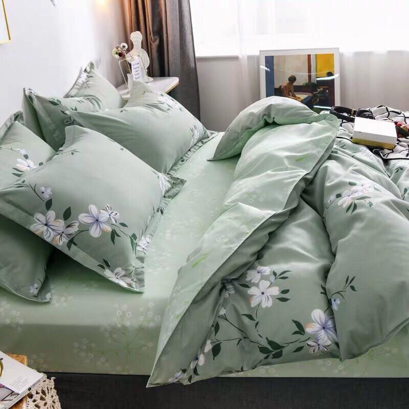 Bộ chăn ga poly cotton - mẫu hoa dây xanh