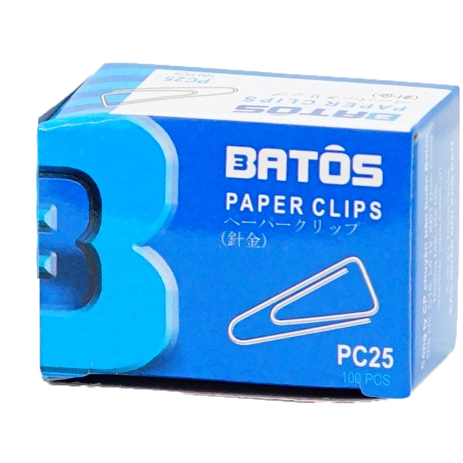 Ghim giấy tam giác Batos PC-25 - Hộp 100 chiếc, hợp kim sắt không gỉ, tiện dụng trong văn phòng - Set 10 hộp