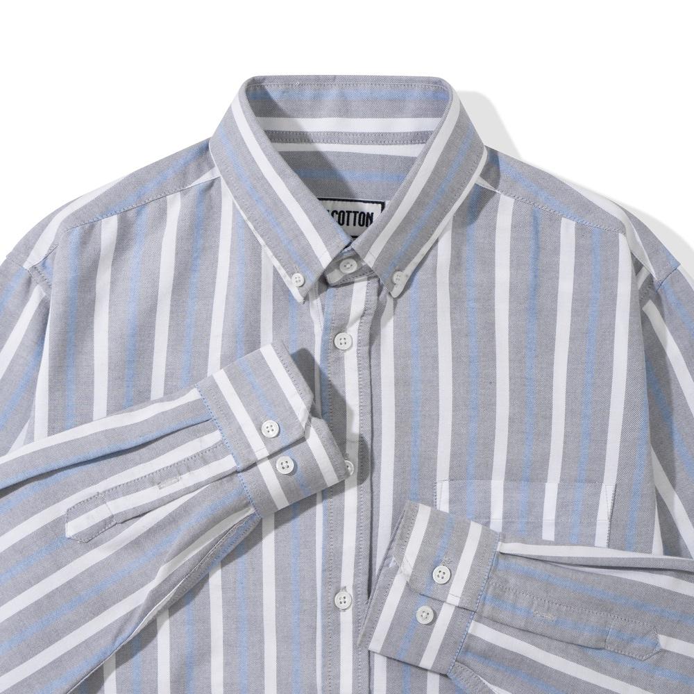 Áo Sơ Mi Nam Dài Tay Xanh Xám Phối Sọc BY COTTON Grey Blue Stripes Oxford