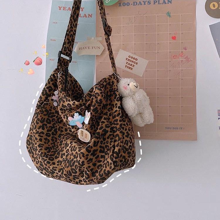 Bag Women's New Zebra Pattern Vintage Canvas Bag Female Student Korean Style Leopard Print Messenger Bag All-Match Shoul