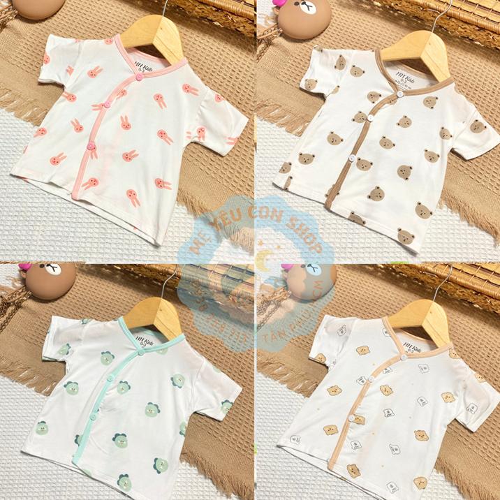 [3-9kg] Áo Sơ Sinh Ngắn Tay Họa Tiết Viền Màu Chất Petit Mềm Mát, Co Giãn 4 Chiều - Viền Xanh Ngọc