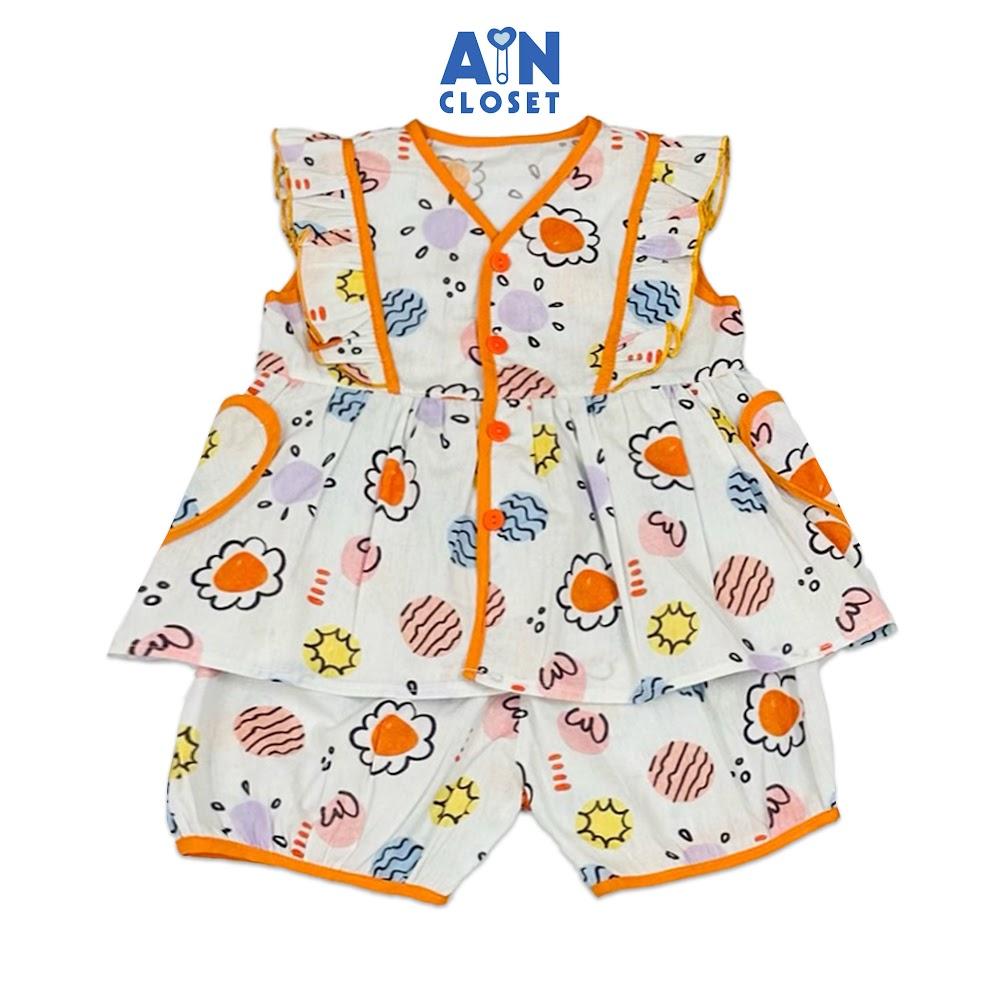 Bộ quần áo Ngắn bé gái hoạ tiết Mặt Trời Cam Cotton - AICDBGHOZAYL - AIN Closet
