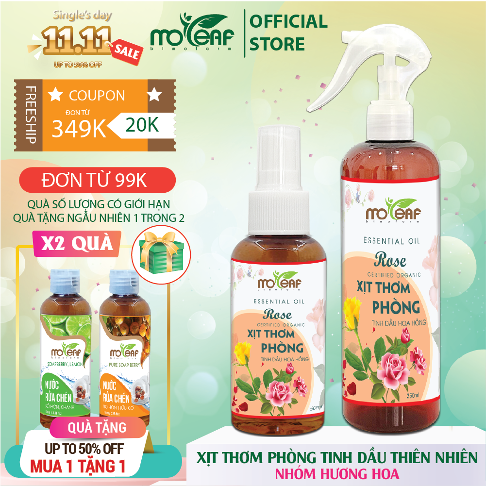 Xịt Thơm Phòng Tinh Dầu Hoa Hồng Moleaf Thơm Mát Hỗ Trợ Giải Cảm Đuổi Muỗi Đuổi Con Trùng 250ml