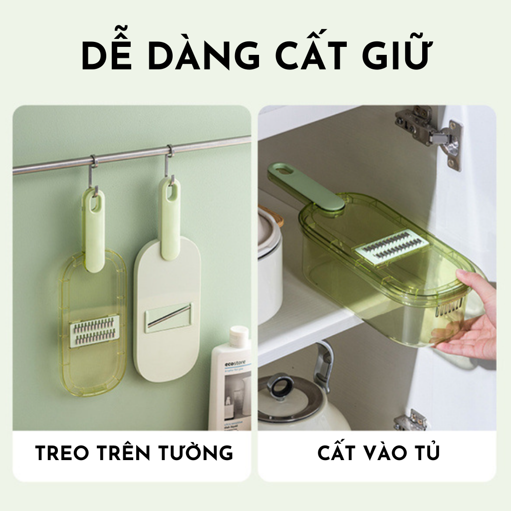 Dụng cụ cắt gọt , bào củ quả trong suốt có hộp đựng gồm 3 lưỡi thay thế và dụng cụ bảo vệ tay khi bào - Hàng chính hãng 