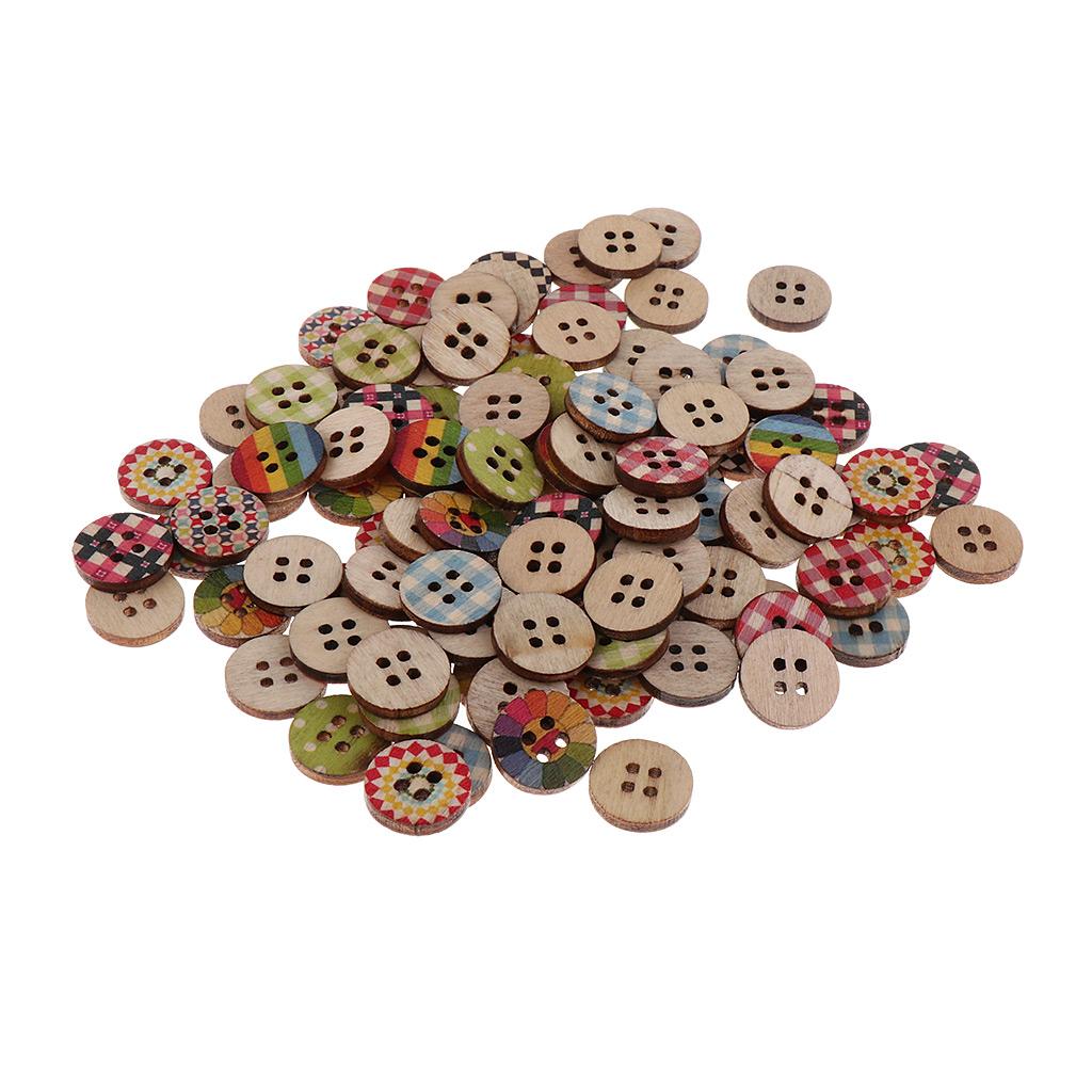 100 Chiếc In Hình Nút Gỗ 4 Lỗ Flatback Nút Kèm Áo