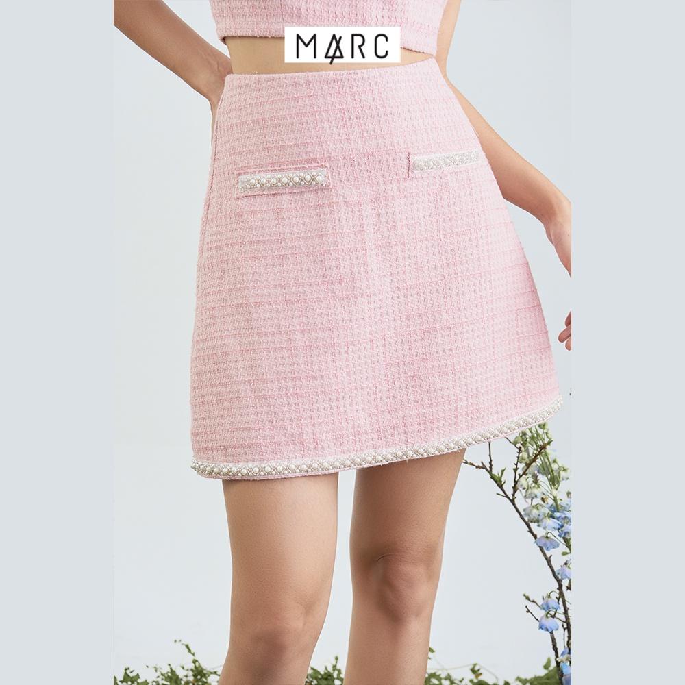 Váy nữ MARC FASHION tweed mini form A phối viền ngọc trai FALH112122