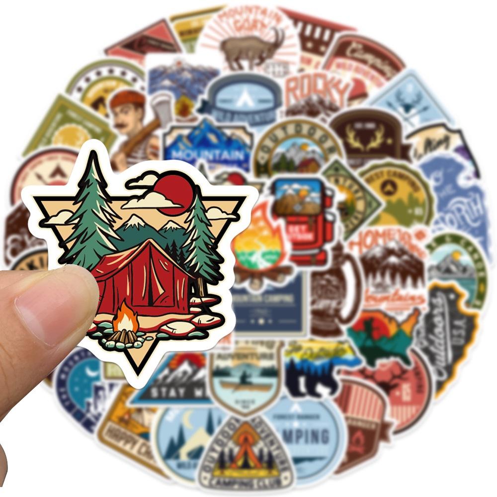 Set 50 Cái STICKER Chủ Đề Camping Chống Thấm Nước Trang Trí Điện Thoại , Laptop , Vali Siêu Cute