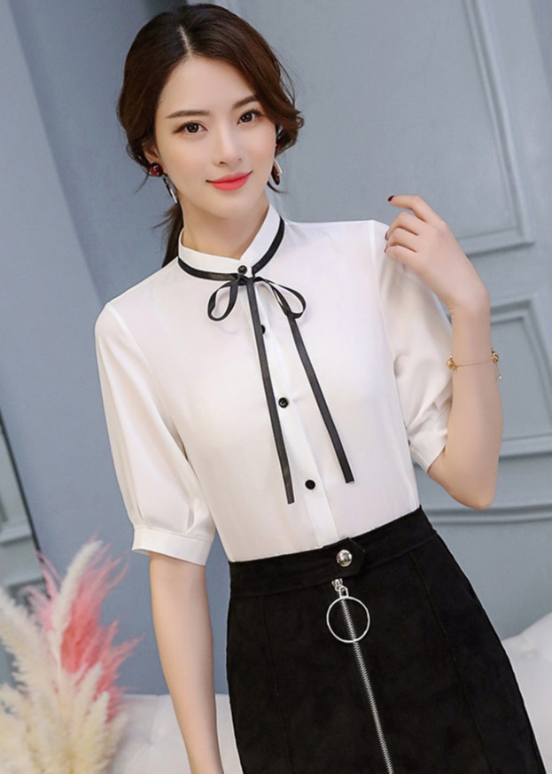 Sơ mi nữ công sở cổ trụ kèm dây nơ ARCTIC HUNTER AH45
