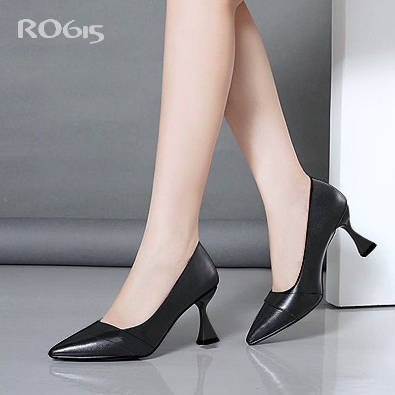 Giày cao gót nữ đẹp bít mũi 6 phân hàng hiệu rosata màu đen cao cấp ro615