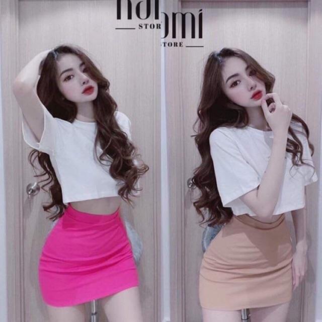 Sét áo croptop áo thun chân váy body midi sét bộ áo thun chân váy siêu xinh